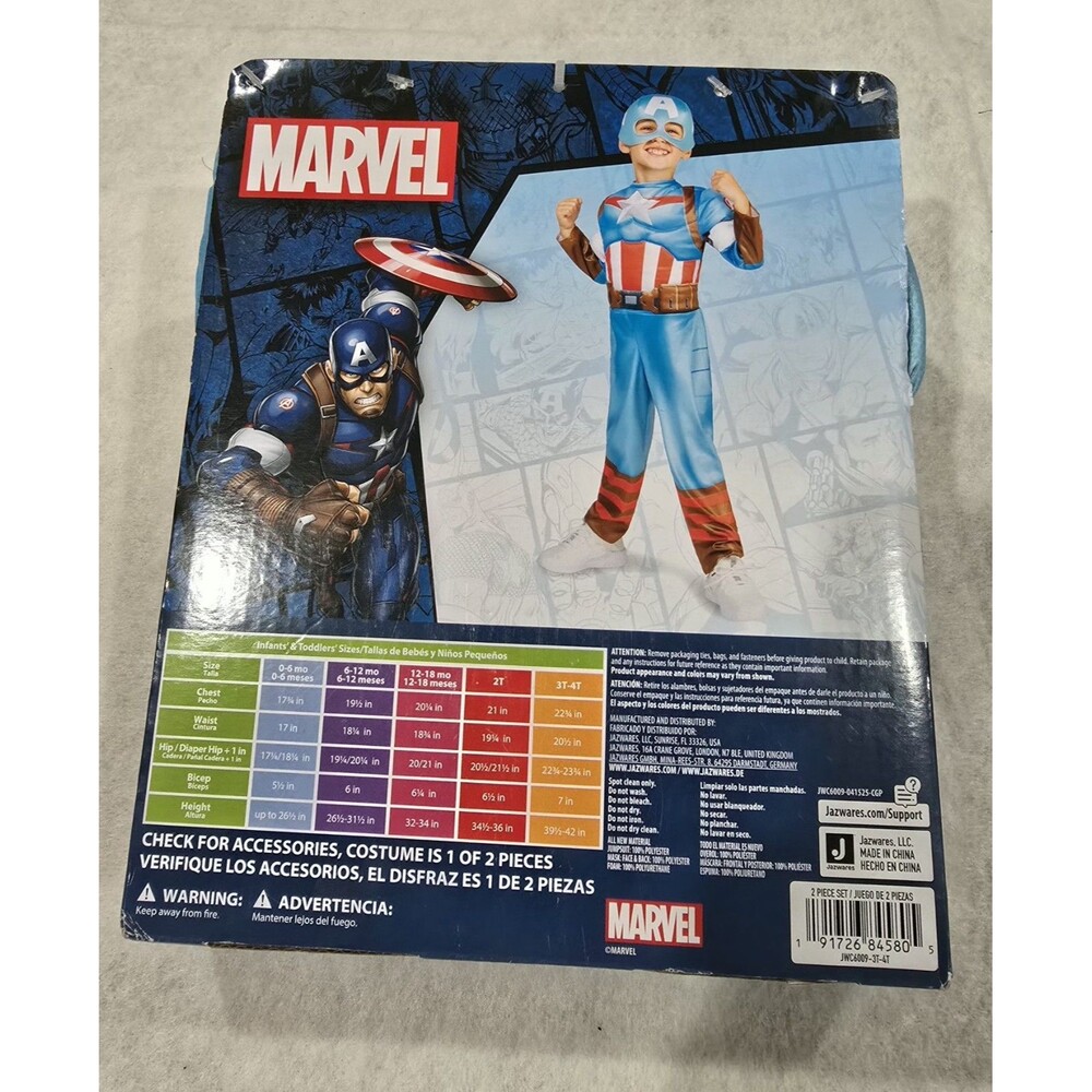 NEW - Captain America Marvel Toddler Halloween Dress Up Costume Size 3T 4T - Picture 5 of 9